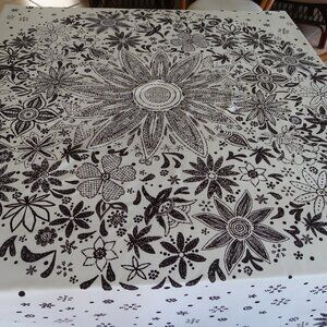 Bold Black and White Abstract Floral Print Tablecloth 60" x 78"